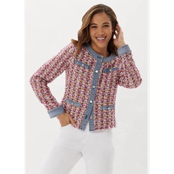 ecru Jackets & Blazers - Ecru Womens Small Tweed Knit Button Up Jacket Beetroot